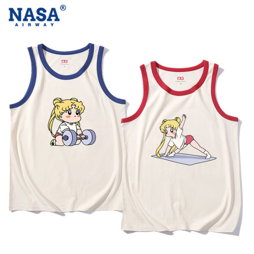 2025夏季新款女生卡通美少女運動健身純棉無袖背心青少年寬松上衣