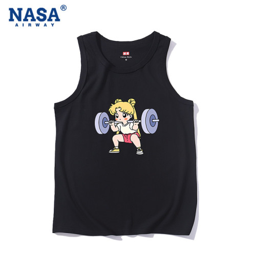 2025夏季新款女生卡通美少女運動健身純棉無袖背心青少年寬松上衣