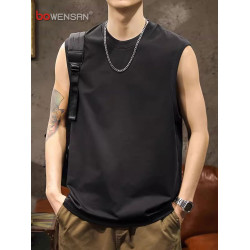 潮牌白色背心男士無袖t恤2025新款夏季純棉寬松坎肩運動上衣男款