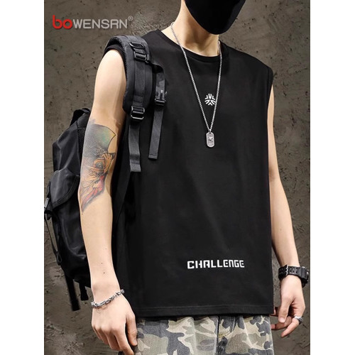 潮牌白色背心男士無袖t恤2025新款夏季純棉寬松坎肩運動上衣男款