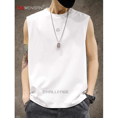 潮牌白色背心男士無袖t恤2025新款夏季純棉寬松坎肩運動上衣男款