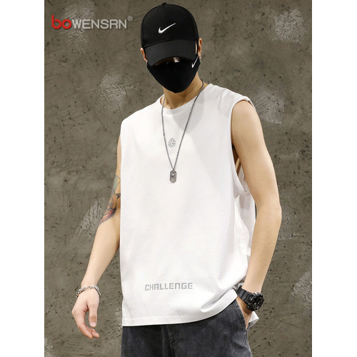 潮牌白色背心男士無袖t恤2025新款夏季純棉寬松坎肩運動上衣男款