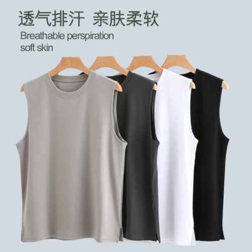 2024夏季男士無袖背心天絲莫代爾寬肩吸汗排溼透氣寬松親膚體恤