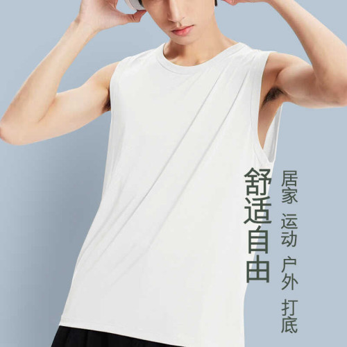 2024夏季男士無袖背心天絲莫代爾寬肩吸汗排溼透氣寬松親膚體恤