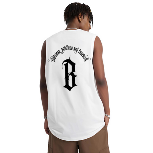 BONELESS BTW美式潮牌字母印花運動坎肩背心夏季寬松無袖圓領T恤