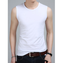 高檔絲光棉男生背心大碼圓領無袖t恤夏季薄款健身運動速乾打底服