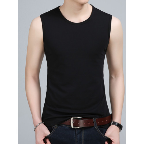 高檔絲光棉男生背心大碼圓領無袖t恤夏季薄款健身運動速乾打底服