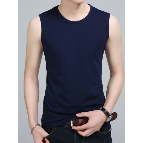 高檔絲光棉男生背心大碼圓領無袖t恤夏季薄款健身運動速乾打底服