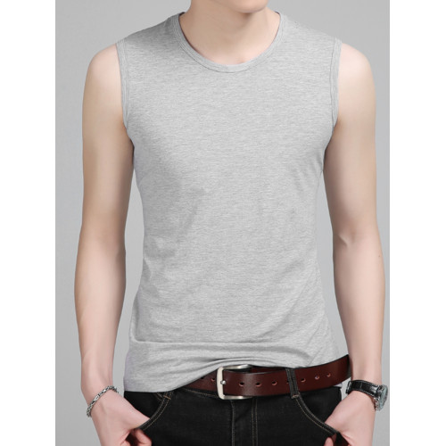 高檔絲光棉男生背心大碼圓領無袖t恤夏季薄款健身運動速乾打底服