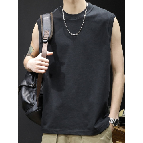 倉石一樹純棉t恤背心男黑色坎肩男士無袖運動健身男款大碼夏季潮