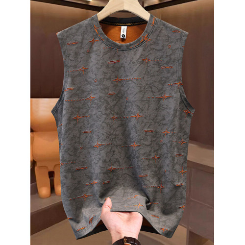 2025夏季新款背心男圓領青年學生時尚休閒網紅個性燒花無袖T恤潮