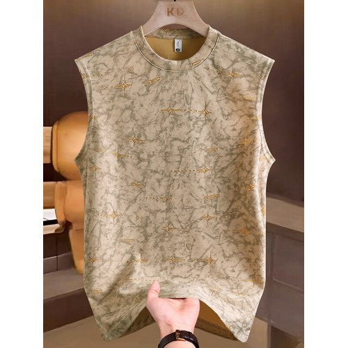 2025夏季新款背心男圓領青年學生時尚休閒網紅個性燒花無袖T恤潮