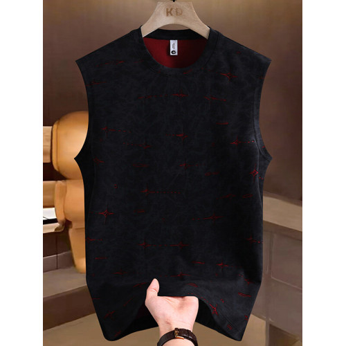 2025夏季新款背心男圓領青年學生時尚休閒網紅個性燒花無袖T恤潮