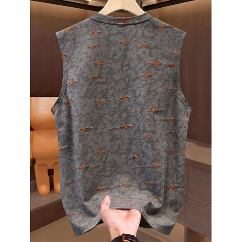 2025夏季新款背心男圓領青年學生時尚休閒網紅個性燒花無袖T恤潮