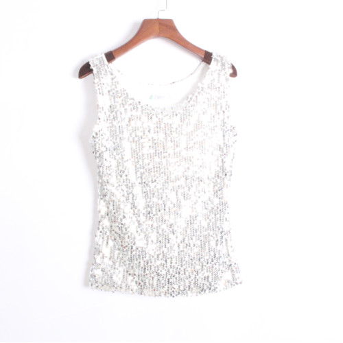 跳舞表演亮片寬松無袖背心t恤重工亮閃閃銀色大碼演出閃閃上衣男