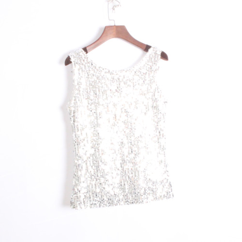 跳舞表演亮片寬松無袖背心t恤重工亮閃閃銀色大碼演出閃閃上衣男