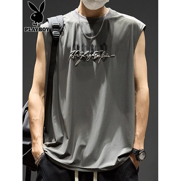花花公子冰絲背心男士夏季潮流美式字母運動坎肩寬松大碼無袖t恤 花花公子冰絲背心男士夏季潮流美式字母運動坎肩寬松大碼無袖t恤