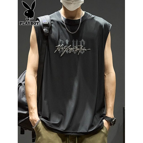 花花公子冰絲背心男士夏季潮流美式字母運動坎肩寬松大碼無袖t恤 花花公子冰絲背心男士夏季潮流美式字母運動坎肩寬松大碼無袖t恤
