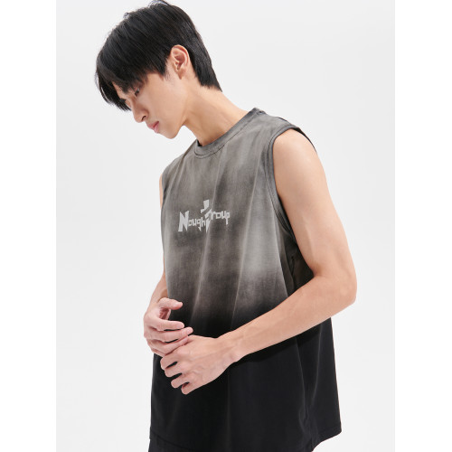 Nought Group夏季漸變水洗紥染背心做舊風潮牌基礎款無袖坎肩T恤