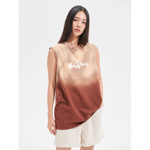 Nought Group夏季漸變水洗紥染背心做舊風潮牌基礎款無袖坎肩T恤