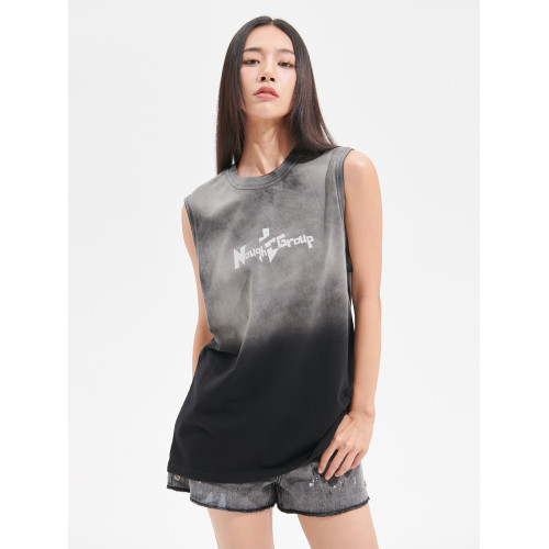 Nought Group夏季漸變水洗紥染背心做舊風潮牌基礎款無袖坎肩T恤