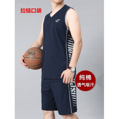 純棉籃球服男夏季加大碼薄款速乾無袖背心跑步運動套裝胖子訓練服