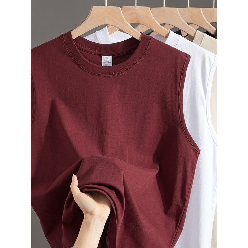 100%純棉楓葉紅230g男女通用無袖圓領背心坎肩