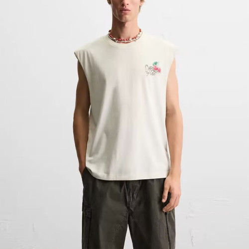 櫃219！2025年夏季新款男裝寬松水洗撞色印花背心式T恤6224896