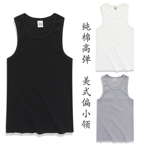 男生背心彈力修身夏季運動美式條紋汗衫健身純棉打底寬肩螺紋坎肩