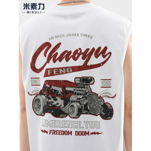 美式機車背心男士街頭重磅無袖t恤夏季潮牌痞帥圓領籃球運動坎肩