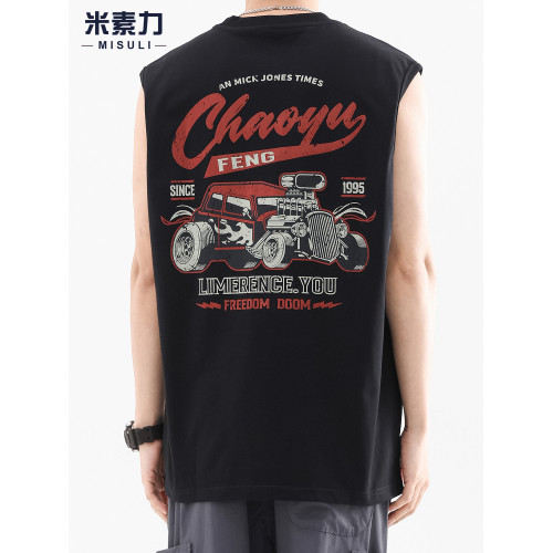 美式機車背心男士街頭重磅無袖t恤夏季潮牌痞帥圓領籃球運動坎肩