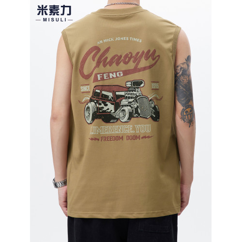 美式機車背心男士街頭重磅無袖t恤夏季潮牌痞帥圓領籃球運動坎肩