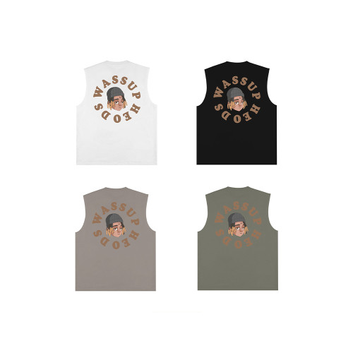 WASSUP HEODS髒辮男孩坎肩背心男生潮牌純棉夏季寬松無袖t恤情侶