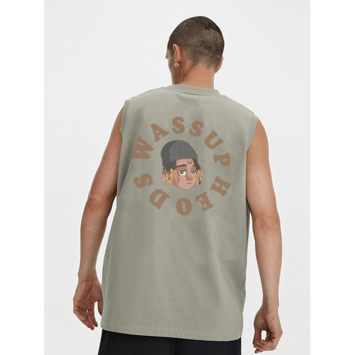 WASSUP HEODS髒辮男孩坎肩背心男生潮牌純棉夏季寬松無袖t恤情侶