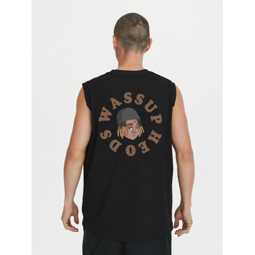 WASSUP HEODS髒辮男孩坎肩背心男生潮牌純棉夏季寬松無袖t恤情侶