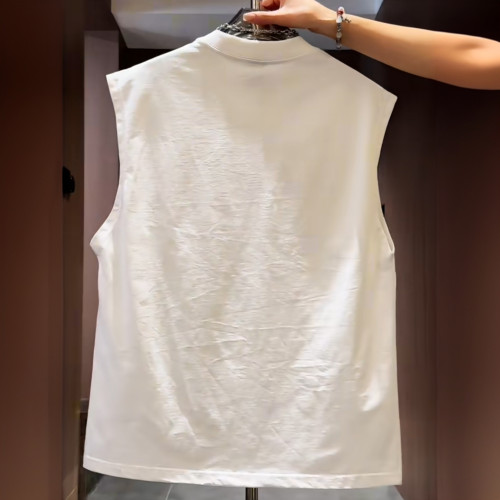 男士無袖刺綉字母修身T恤夏季新款潮牌背心運動圓領休閒坎肩上衣