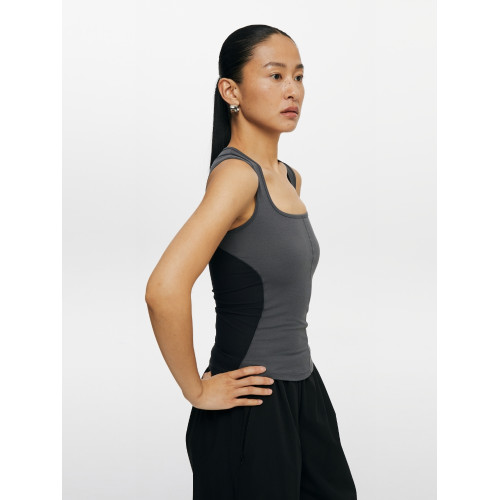 Oneup運動快乾拼色方領背心彈力修身顯瘦瑜伽服騎行上衣女款內搭