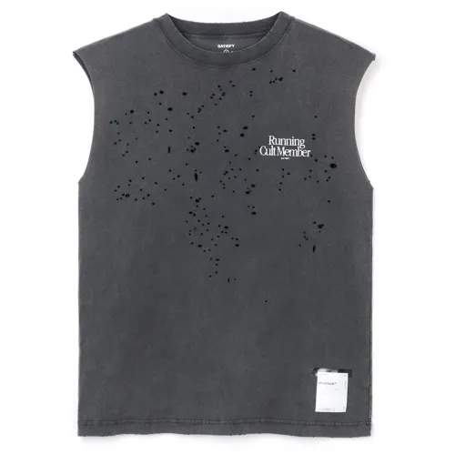 高版本SATISFY 洗水做舊噴墨印花字母背心T恤