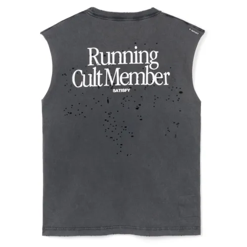 高版本SATISFY 洗水做舊噴墨印花字母背心T恤