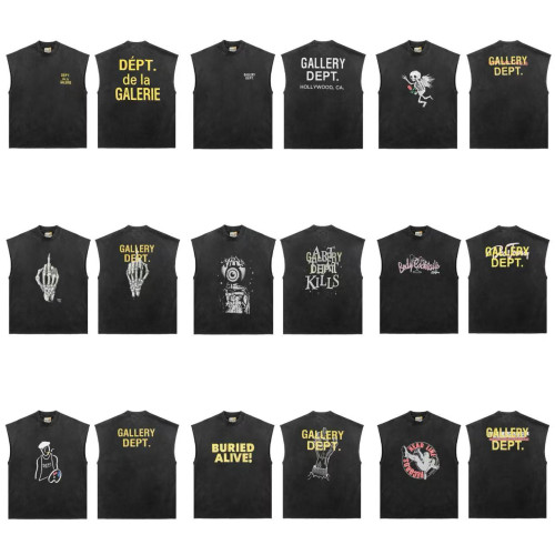 Gallery Dept高街百搭fog復古水洗做舊男無袖背心砍肩短袖情侶潮