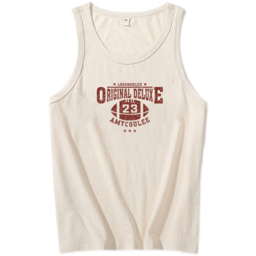 大碼背心男復古印花純棉男士背心夏季寬松青年白色運動汗衫男女款