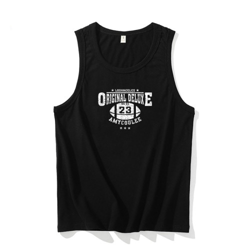 大碼背心男復古印花純棉男士背心夏季寬松青年白色運動汗衫男女款