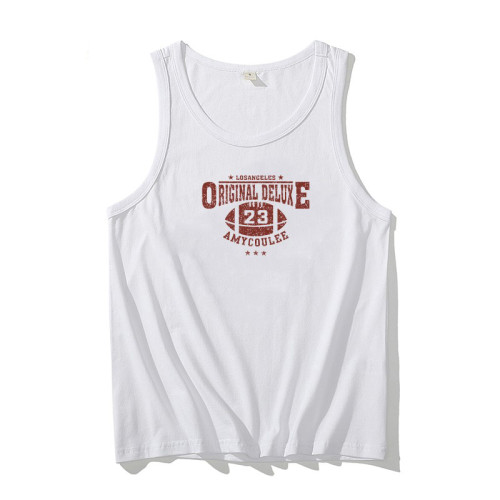 大碼背心男復古印花純棉男士背心夏季寬松青年白色運動汗衫男女款