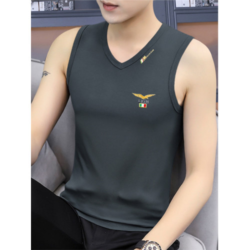 皮爾卡丹冰絲無痕無袖T恤背心男2025夏季新款V領運動坎肩健身汗衫