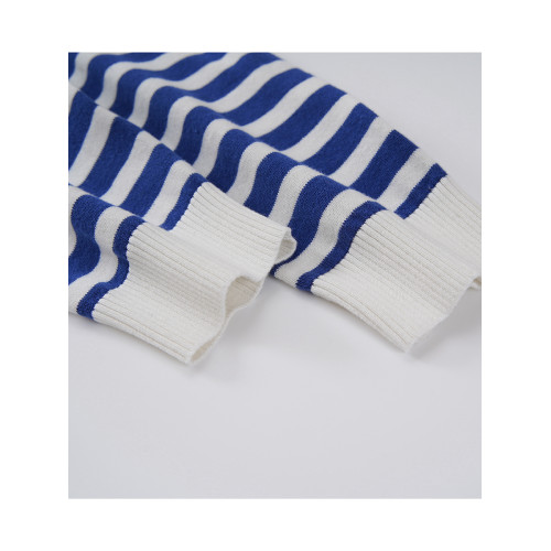 細膩舒適 16針全棉 白藍條紋針織衫女士薄毛衣初秋打底衫寬松上衣