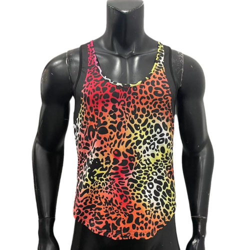 歐美2025新款男士小背心豹紋款純色寬松休閒個性龐克系列無袖