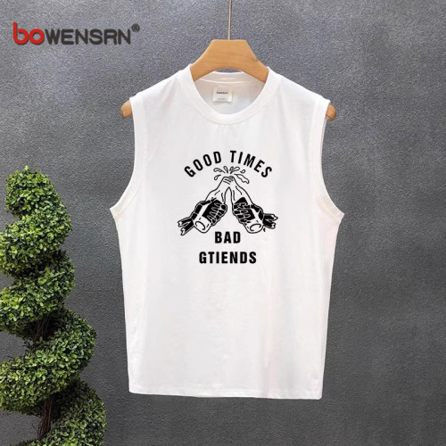 高級無袖T恤男士背心2025新款夏季潮流圓領痞帥運動坎肩上衣男款