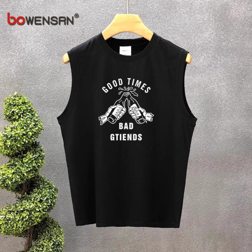 高級無袖T恤男士背心2025新款夏季潮流圓領痞帥運動坎肩上衣男款