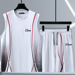 300斤大碼冰絲背心男跑步透氣速乾短褲加肥加大籃球服運動套裝