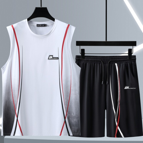 300斤大碼冰絲背心男跑步透氣速乾短褲加肥加大籃球服運動套裝